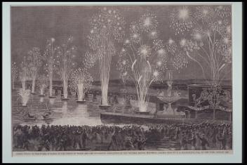 Grand Finale of Fire-Works in Honor of the Prince of Wales and the Successful Completion of the Victoria Bridge, Montreal, Canada East.