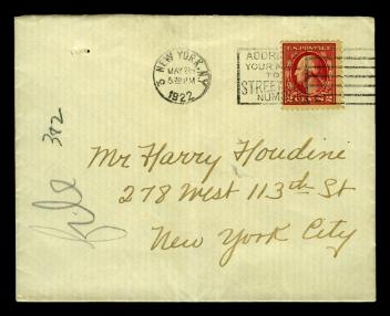 Envelope addressed to Harry Houdini