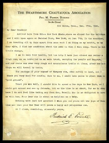 Letter to Harry Houdini from Frederick Eugene Powell