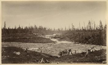 Sawmill and Log Pond, Blanche River, Thurso, QC, about 1865