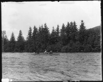 Fishing in the Matapedia River over junction with Causapscal River, QC, 1915 (?)