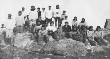 Revillon Freres and Hudson Bay Co. post servants, Fort Chimo (Kuujjuaq), Ungava Bay, 1909