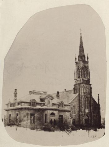 Presbytère et église, Saint-François-Xavier-de-Batiscan, Batiscan, QC, copie réalisée vers 1890