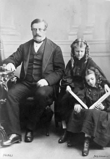 Mr. Charles J. Brydges and daughters Georgie and Maggie, Montreal, QC, 1868