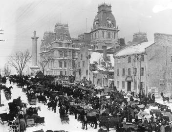 Jour de marché, place Jacques-Cartier, Montréal, QC, vers 1890