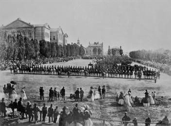 Welcome address to returning volunteers from the Fenian Raids, Champ de Mars, Montreal, 1866, copied between 1915 and 1920