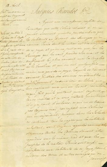 Copy of an ordinance by intendant Jacques Raudot regarding slavery, issued on April 13, 1709
