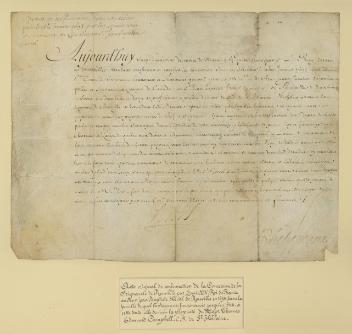 Acte de confirmation de la concession de la seigneurie de Rouville par Louis XIV à Jean-Baptiste Hertel de Rouville