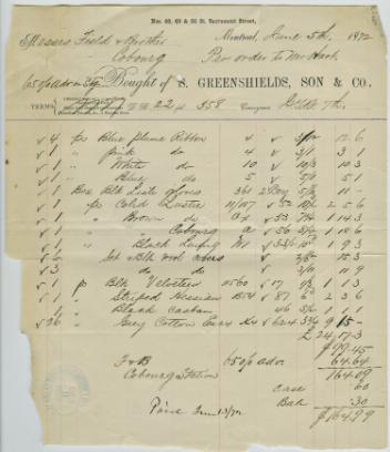 Receipt for the purchase of goods from Samuel Greenshields, Son & Co.