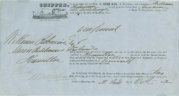 Goods shipped by Gibb & Co. of Montreal to William Robinson in Hamilton