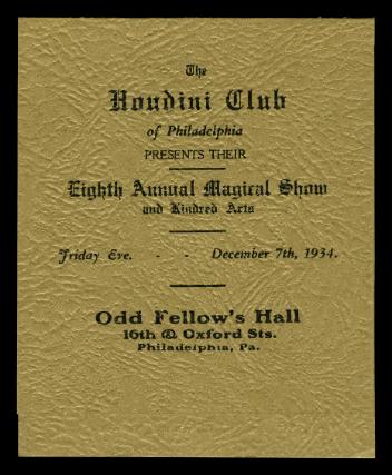 Eighth Annual Magical Show and Kindred Arts of the Houdini Club of Philadelphia