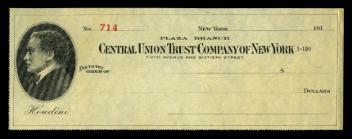 Spécimen de chèque de la Central Union Trust Company of New York