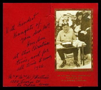 Carte de Noël de M. et Mme W. J. Hilliar à Bess Houdini