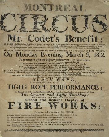 Cirque de Montréal, prestation de M. Codet, 1812