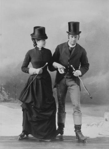 Capt. J. Stewart as "Gentlemen's Hunting Costume" and Miss Flora Stewart as "Ladies Riding Costume," Montreal, QC, 1881