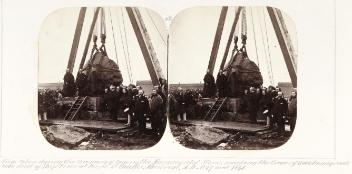 Laying the Monumental stone, marking the graves of 6000 immigrants, Victoria Bridge, Montreal, QC, 1859