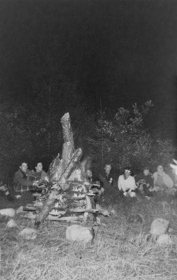 Girl Guides and camp fire, QC, 1962