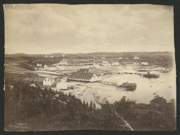 Albumen print - Cod-fishing Station, Thunder River, QC, about 1870