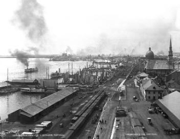 Vue du port depuis l'élévateur du CP, Montréal, QC, vers 1885