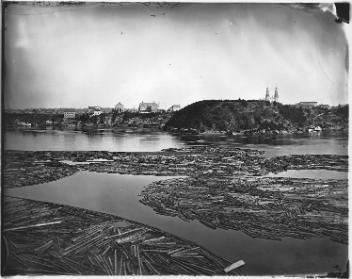 Timber booms, Ottawa River, ON, 1872