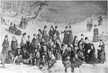 Groupe de patinage, Bute House, Montréal, QC, photographie composite, 1873