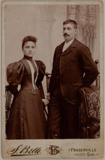 Clophas Baillargeon and an unidentified woman, Fraserville, Quebec, 1894-1914