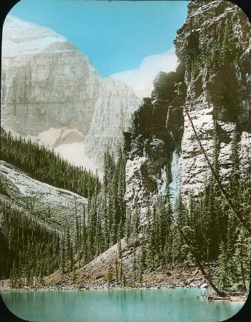 Cliff at upper end of Lake Louise, AB, about 1910