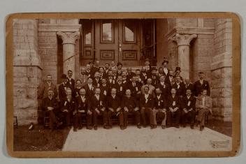 Group portrait of unidentified men, Quebec City, Quebec, 1875-1909