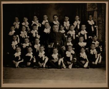 First Communion portrait of unidentified young boys, Sorel, Quebec, 1905-1910