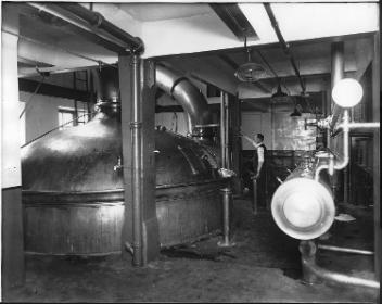 Brewing kettles, Dawes Brewery, Lachine, QC, about 1920