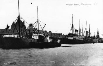 Steamships in Vancouver harbour, BC, about 1910