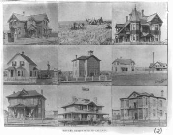Residences of Hanson Boorne & the Bishop of Saskatchewan, etc., Calgary, AB, about 1890, copied ca.1910