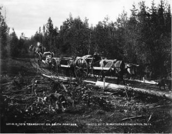 Hudson Bay Co's transport on Smith Portage, NT, about 1900