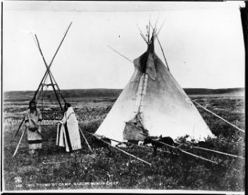 Big Plume's camp, T'suu T'ina, near Calgary, AB, about 1885