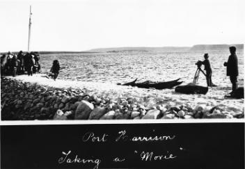 R. J. Flaherty taking a movie, Port Harrison, QC, 1920-21