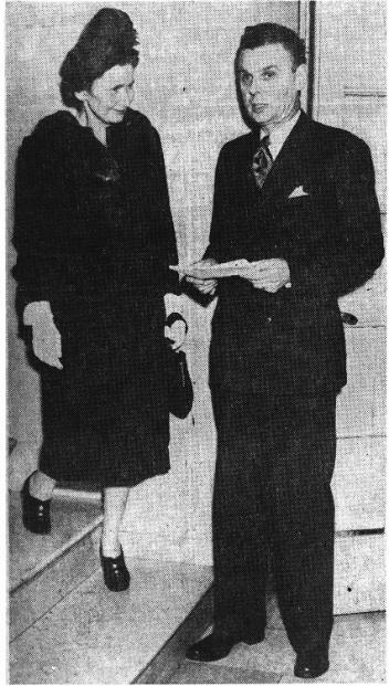 Diefenbaker & Mrs. Mostyn Lewis, Women's Canadian Club, newspaper clipping, 1948