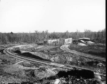Carbide works during construction, QC, about 1901