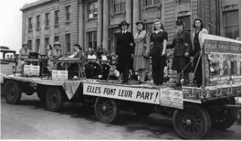 Recruiting parade, Canadian Women's Army Corps, Shawinigan?, QC, 1942-45