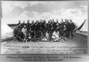 Officers of the Montreal Garrison Artillery and Aboriginal scouts, North West Rebellion, 1885