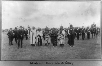 Aboriginal scouts and men of the Montreal Garrison Artillery, North West Rebellion, 1885