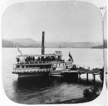 Captain Fogg and steamer "Mountain Maid", Georgeville, QC, about 1860