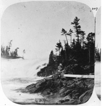 Vue des chutes de Shawinigan depuis Devil's Eddy, Shawinigan, QC, vers 1860