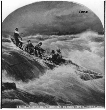 Shooting Lachine Rapids, composite photograph, QC, 1878