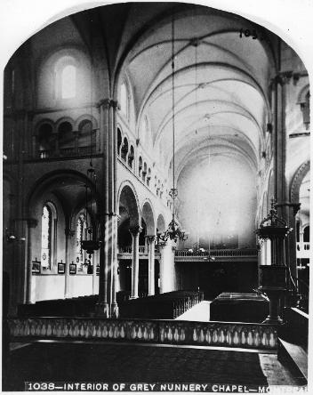 Interior of Grey Nunnery chapel, Montreal, QC, about 1872
