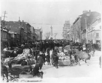 Jour de marché, place Jacques-Cartier, Montréal, QC, vers 1890