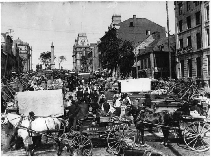 Jour de marché, place Jacques-Cartier, Montréal, QC, vers 1900