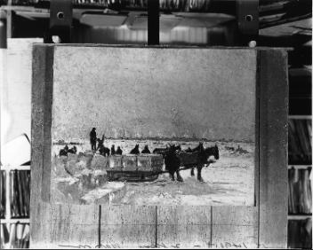 Ice cutting, painting by Maurice Cullen, copied for Watson Art Gallery, 1930-31