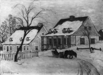 Un village en hiver, peinture de Clarence Alphonse Gagnon, copie réalisée pour la galerie d'art Watson, 1936-1937