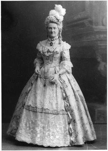Mrs. Harriet Wheeler costumed as the "Marquise de Vaudreuil" for Chateau de Ramezay Ball, Montreal, Quebec, 1898