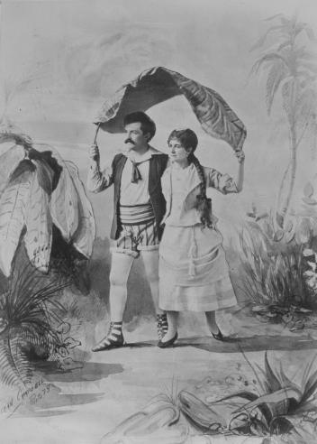 Tom Carl and Miss Stone as Paul and Virginia, 1879, painted photograph copied in 1880